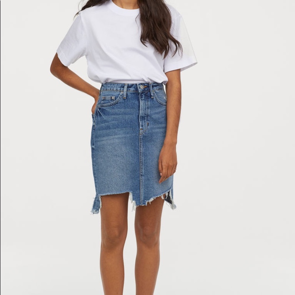H&M Distressed High Waisted Denim Skirt
